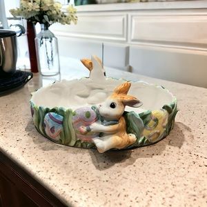 Fitz and Floyd Ceramic Dish “Painting Easter Eggs”, Easter| Spring|Vintage|Candy